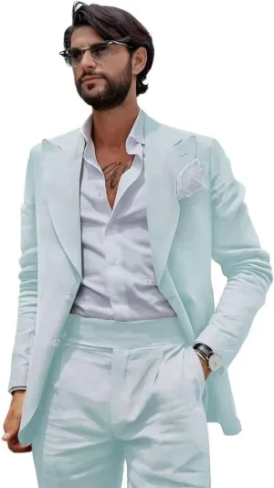 Mens Linen Suit Slim Fit 2 Pieces Beach Wedding Suit Casual Linen Suit for Men Prom Party Linen Suit Set