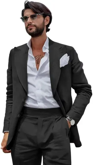 Mens Linen Suit Slim Fit 2 Pieces Beach Wedding Suit Casual Linen Suit for Men Prom Party Linen Suit Set