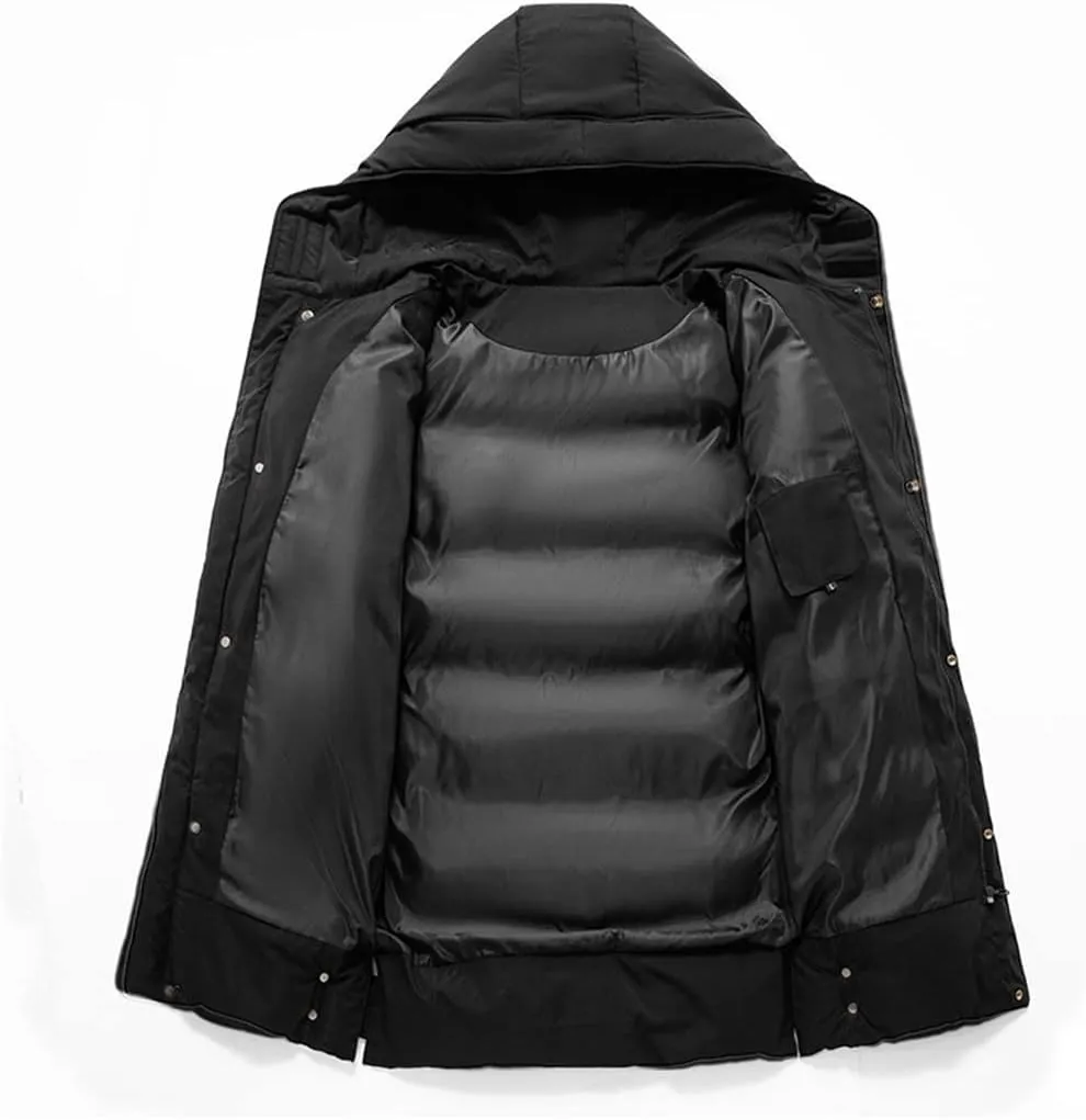 Men's Long Coat Winter Cotton Padded Jacket Hood Parka Outerwear Thick Warm Windbreaker