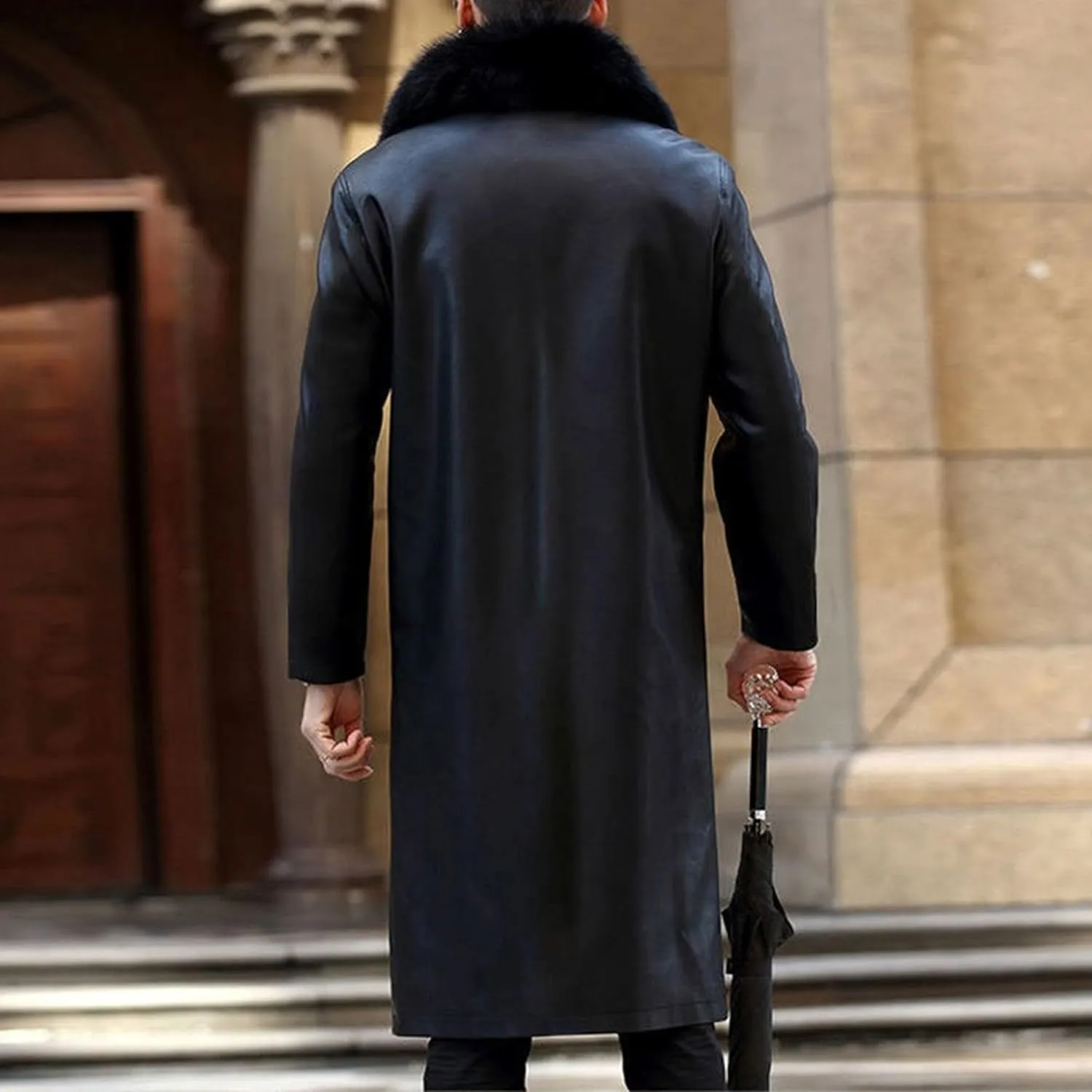 Mens Long Warm Leather Coat Winter Thicken Bomber PU Jacket Button Style Motorcycle Leathers Coats
