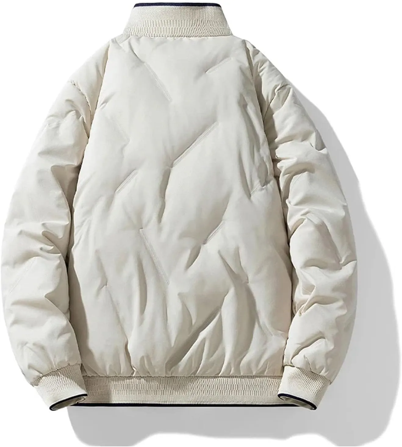 Men's Mock Neck Patchwork Zipper Cotton-Padded Vintage Thick Pockets Long Sleeve Parka Coat
