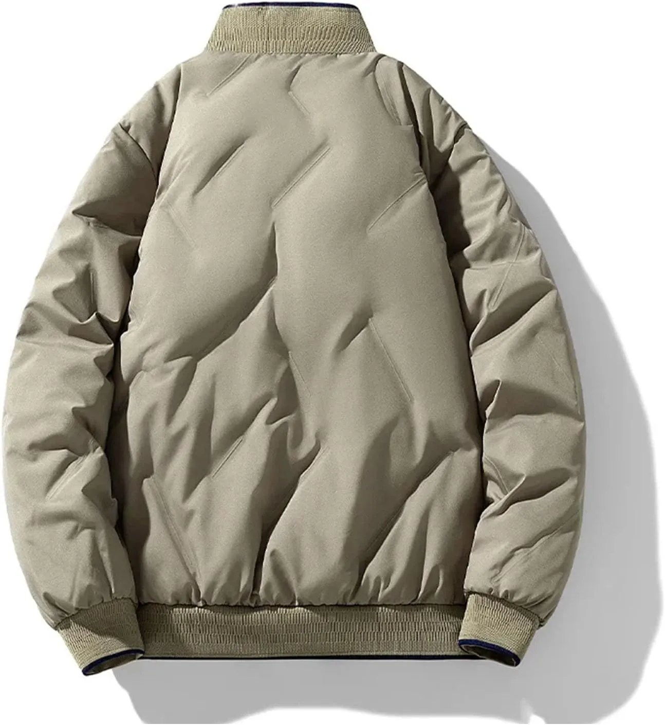 Men's Mock Neck Patchwork Zipper Cotton-Padded Vintage Thick Pockets Long Sleeve Parka Coat