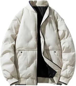 Men's Mock Neck Patchwork Zipper Cotton-Padded Vintage Thick Pockets Long Sleeve Parka Coat