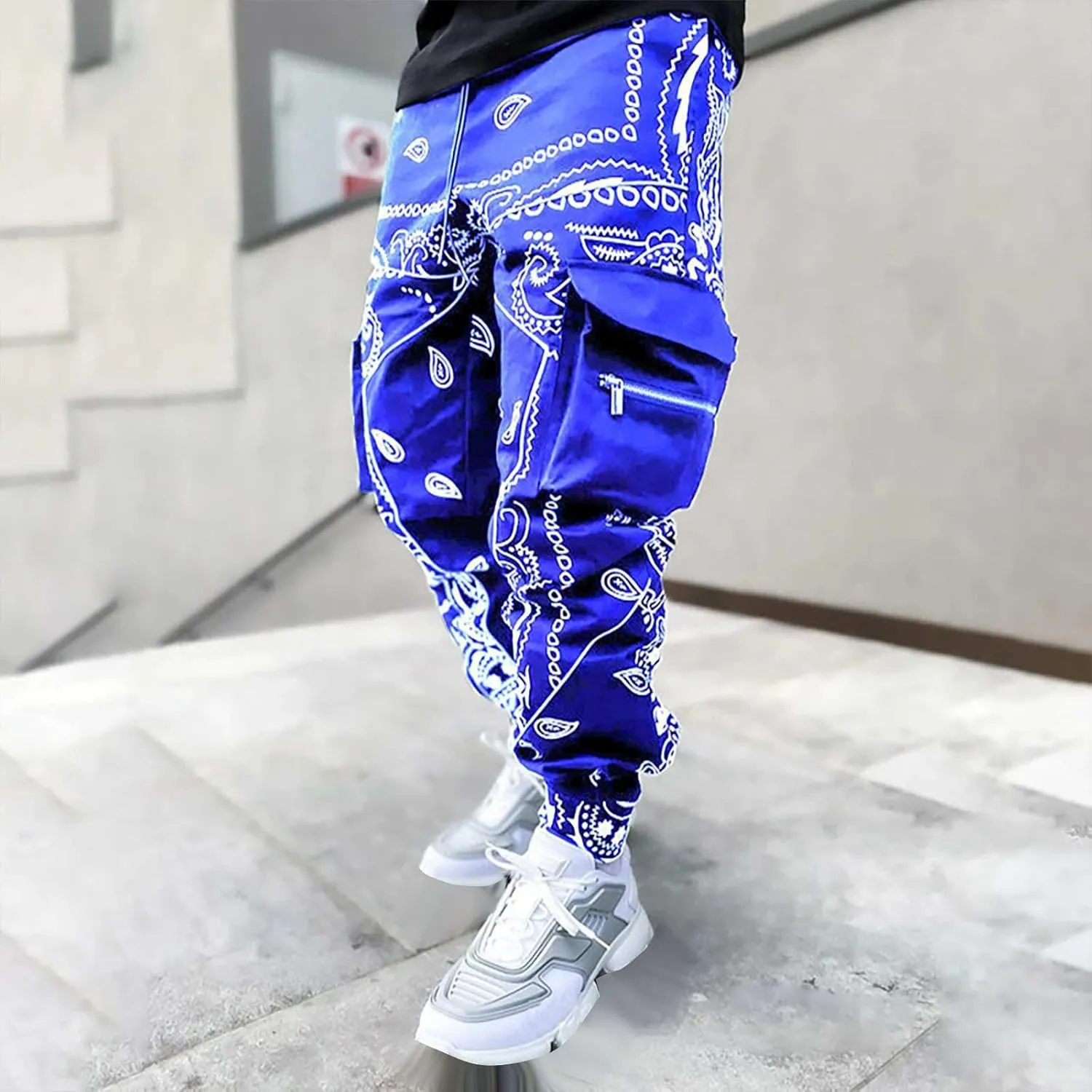 Mens Punk Cargo Pants Baggy Techwear Streetwear Paisley Hip Hop Loose Harem Jogger Pants Military Tactical Track Pant