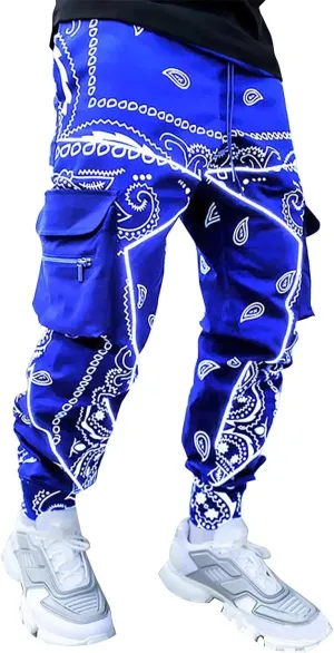 Mens Punk Cargo Pants Baggy Techwear Streetwear Paisley Hip Hop Loose Harem Jogger Pants Military Tactical Track Pant