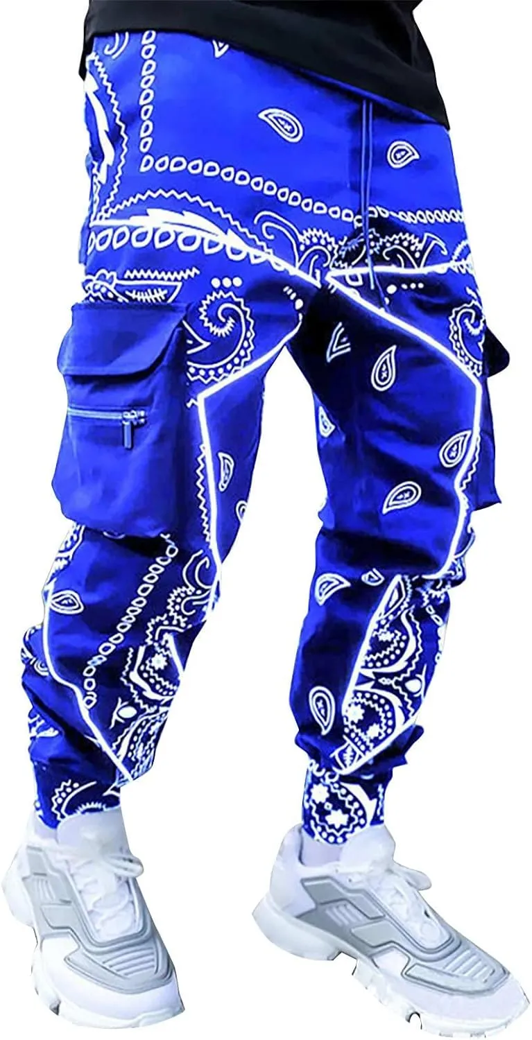 Mens Punk Cargo Pants Baggy Techwear Streetwear Paisley Hip Hop Loose Harem Jogger Pants Military Tactical Track Pant