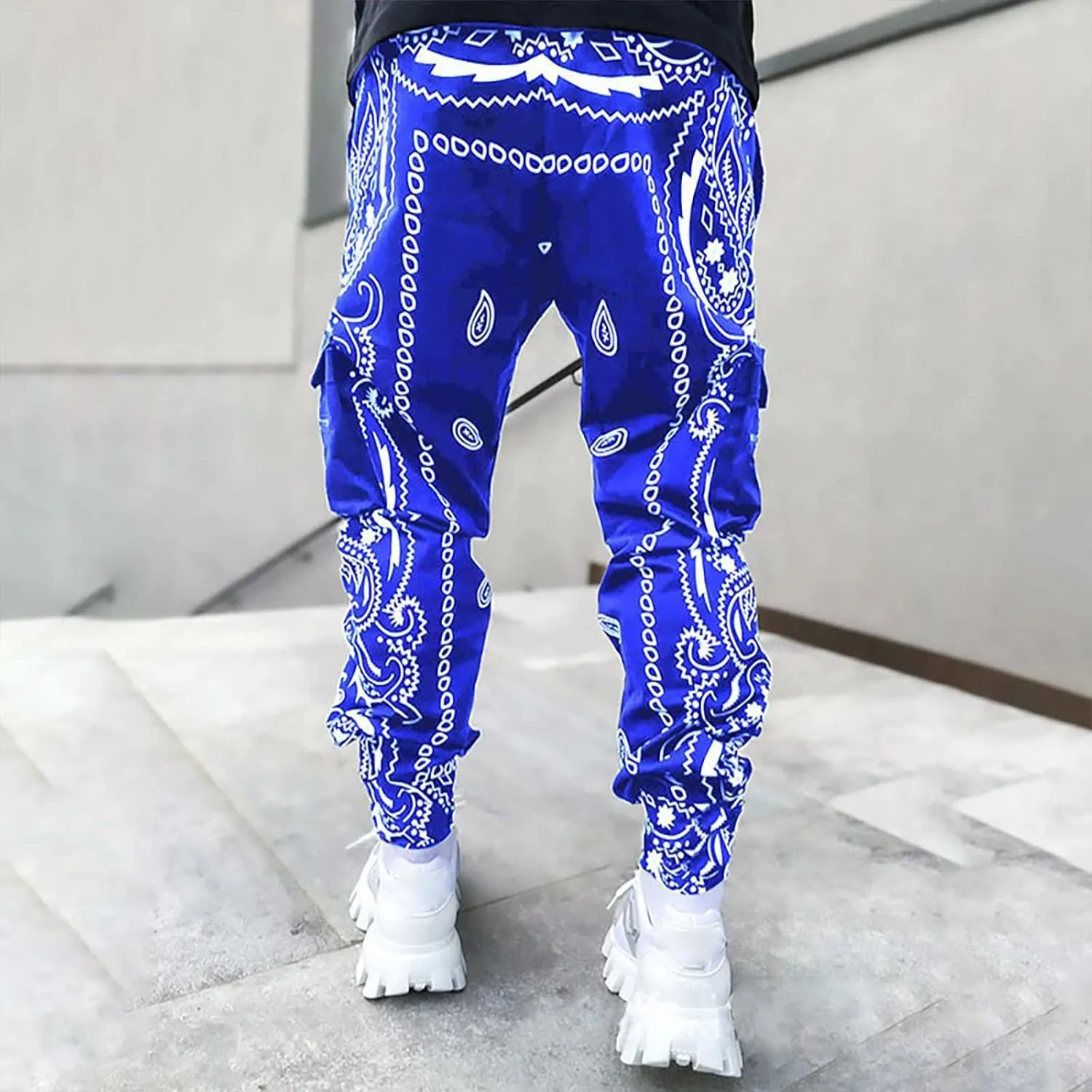 Mens Punk Cargo Pants Baggy Techwear Streetwear Paisley Hip Hop Loose Harem Jogger Pants Military Tactical Track Pant