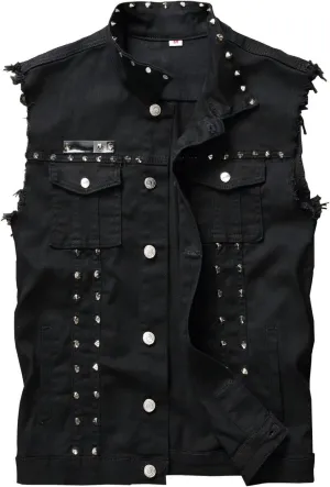 Men's Punk Denim Vest Sleeveless Jean Jackets With Rivets