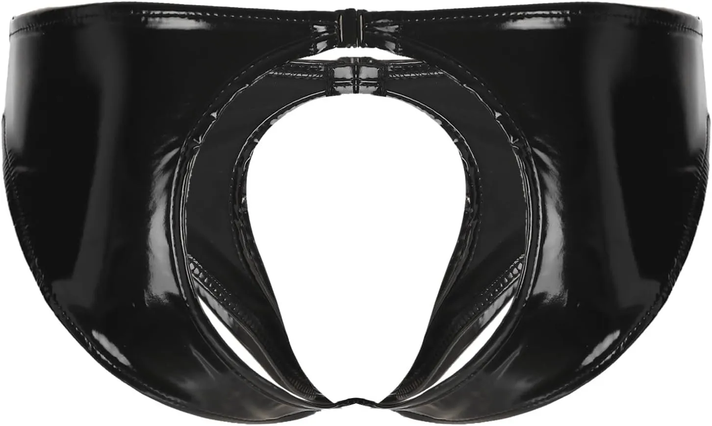 Mens PVC Shiny Leather Tight Short Pants Solid Buckled Crotchless Boxer Shorts Hot Pants