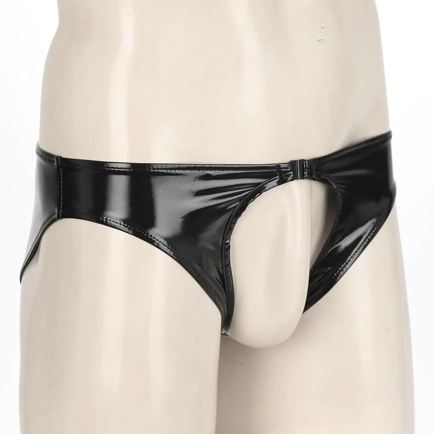 Mens PVC Shiny Leather Tight Short Pants Solid Buckled Crotchless Boxer Shorts Hot Pants