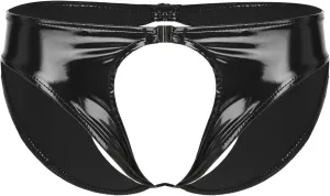 Mens PVC Shiny Leather Tight Short Pants Solid Buckled Crotchless Boxer Shorts Hot Pants