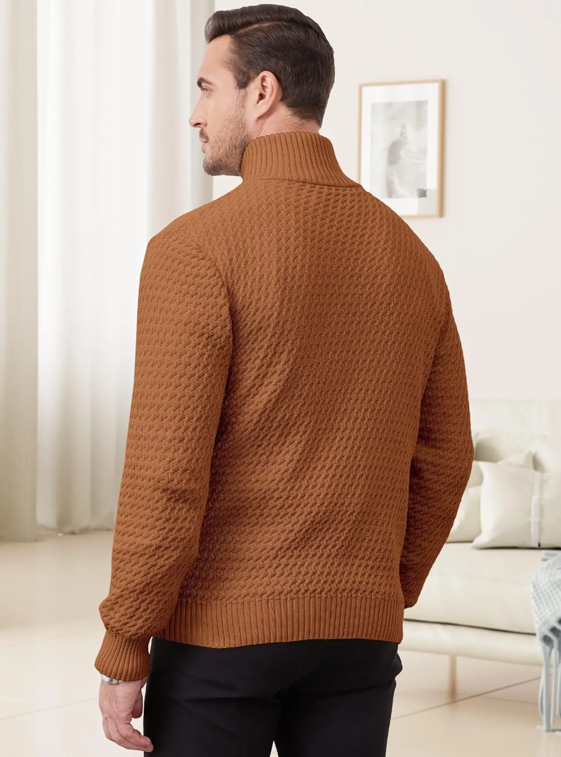 Men's Quarter Zip Pullover Sweater Slim Fit Business Casual Cable Knit Lightweight Long Sleeve Sweaters