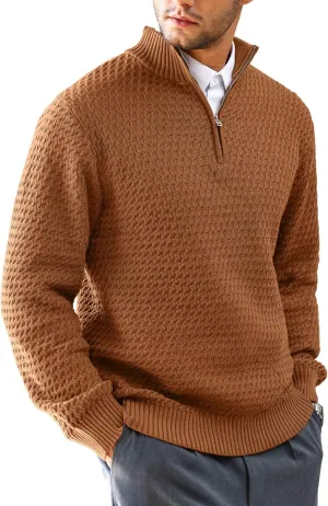 Men's Quarter Zip Pullover Sweater Slim Fit Business Casual Cable Knit Lightweight Long Sleeve Sweaters
