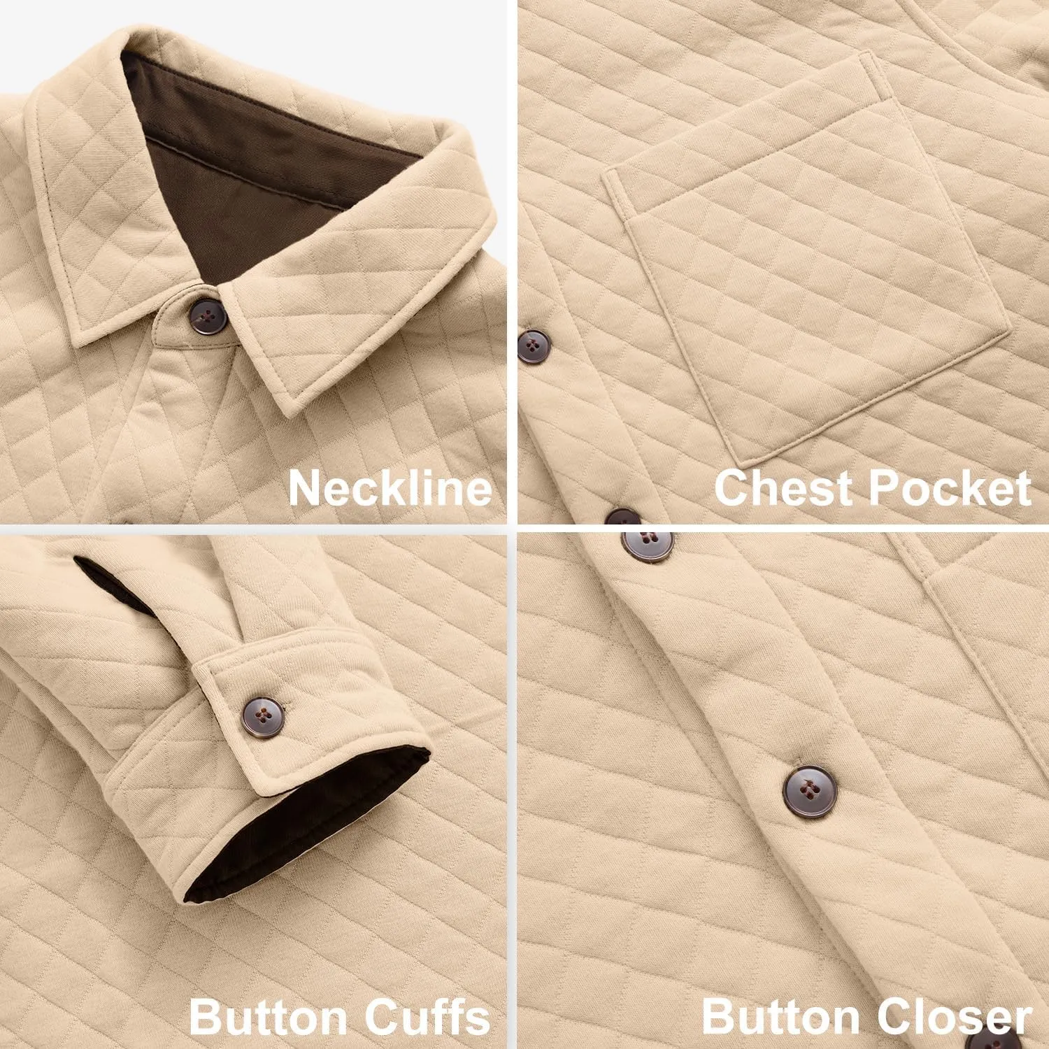 Mens Shacket Long Sleeve Shirt Jacket with Pockets Lightweight Quilted Overshirt