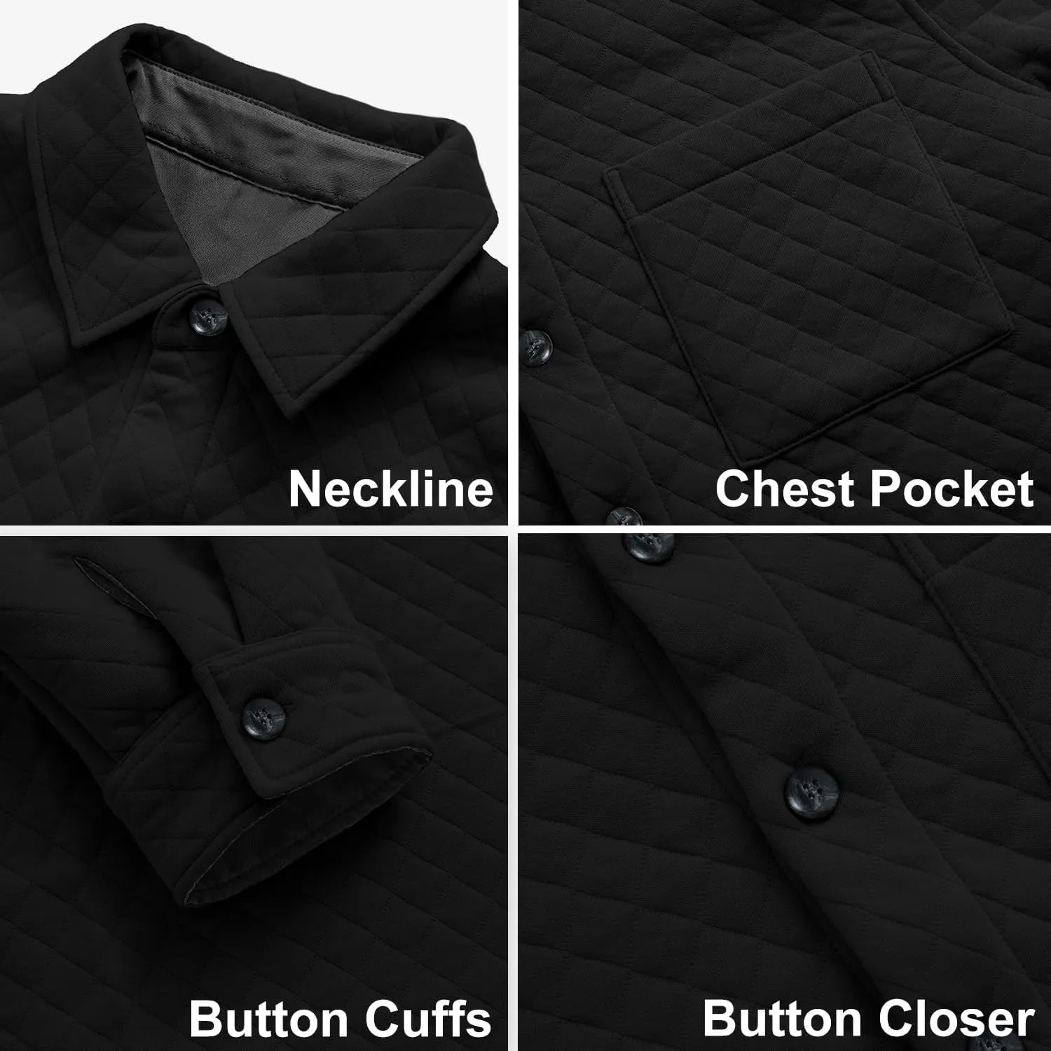 Mens Shacket Long Sleeve Shirt Jacket with Pockets Lightweight Quilted Overshirt