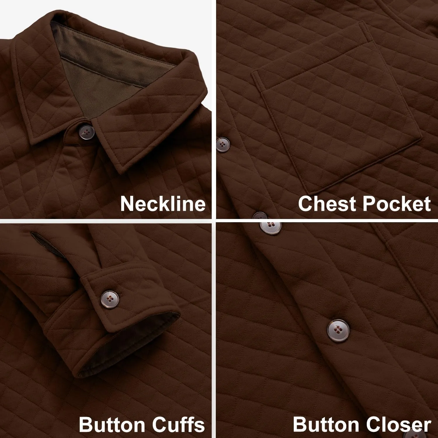 Mens Shacket Long Sleeve Shirt Jacket with Pockets Lightweight Quilted Overshirt