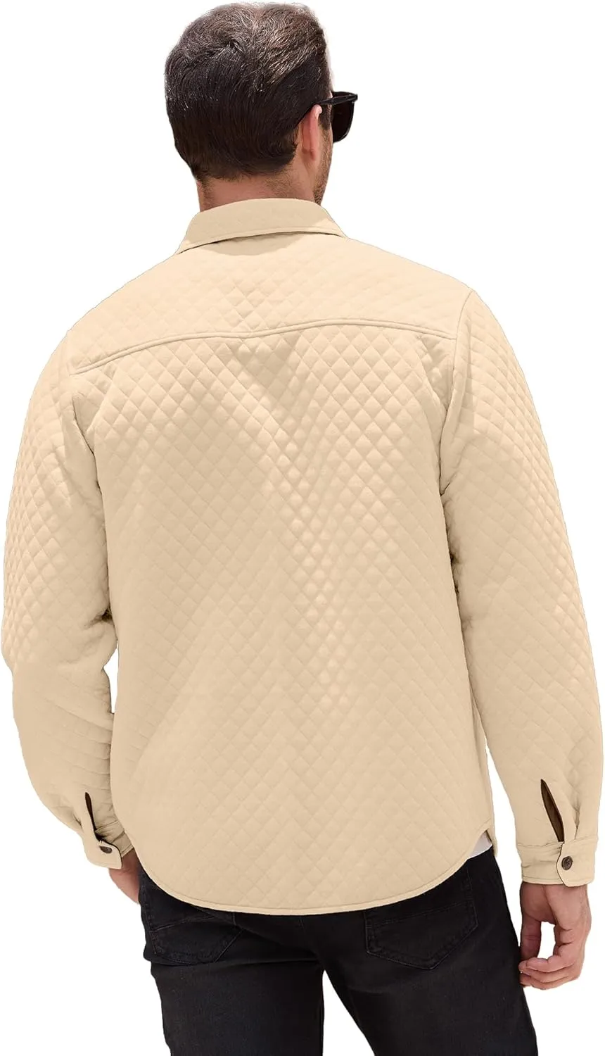 Mens Shacket Long Sleeve Shirt Jacket with Pockets Lightweight Quilted Overshirt