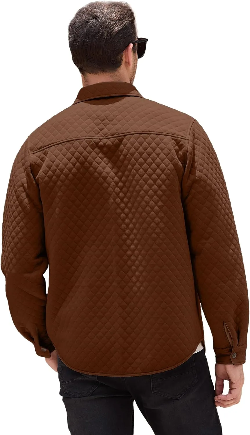 Mens Shacket Long Sleeve Shirt Jacket with Pockets Lightweight Quilted Overshirt