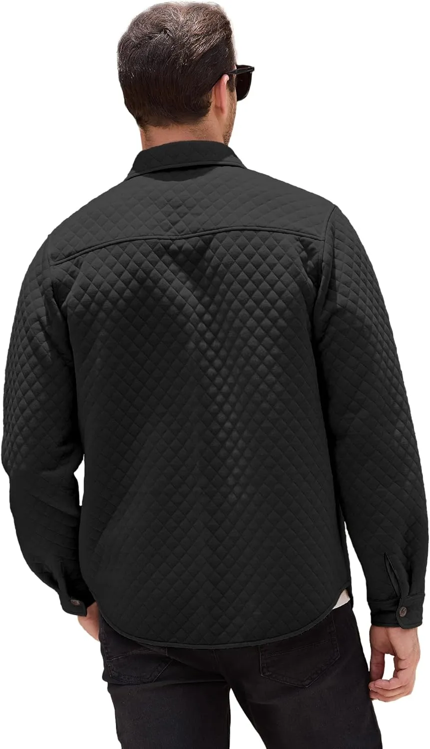 Mens Shacket Long Sleeve Shirt Jacket with Pockets Lightweight Quilted Overshirt