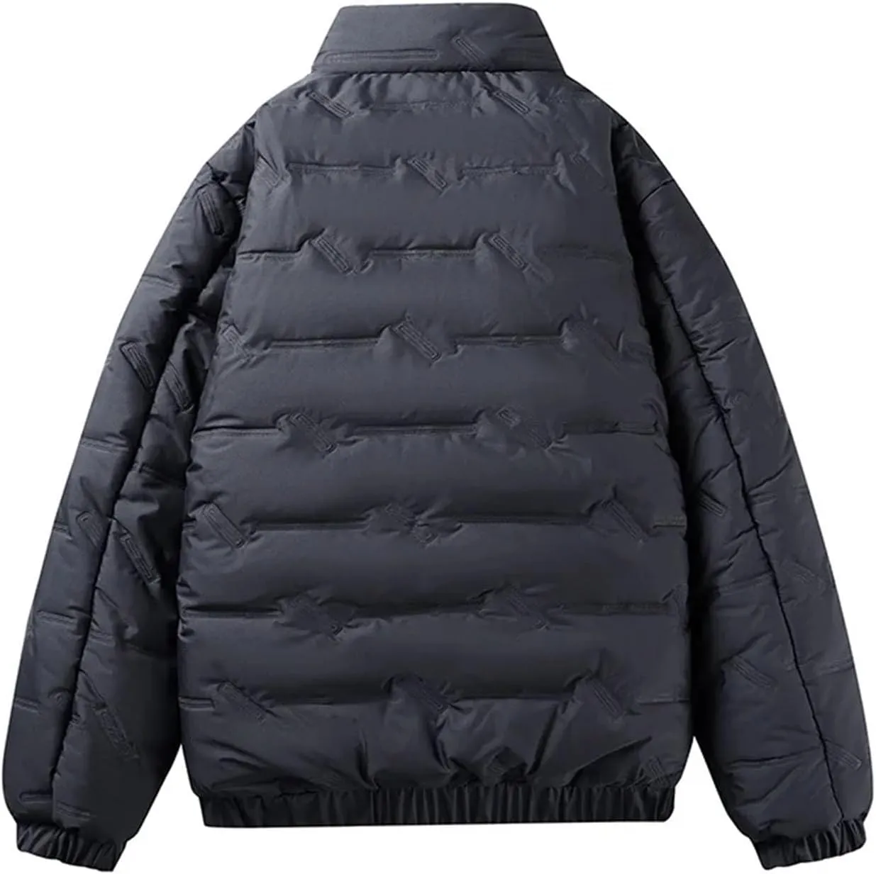 Men's Solid Stand Collar Zipper Cotton-Padded Vintage Thick Warm Outdoor Plush Parka Coat