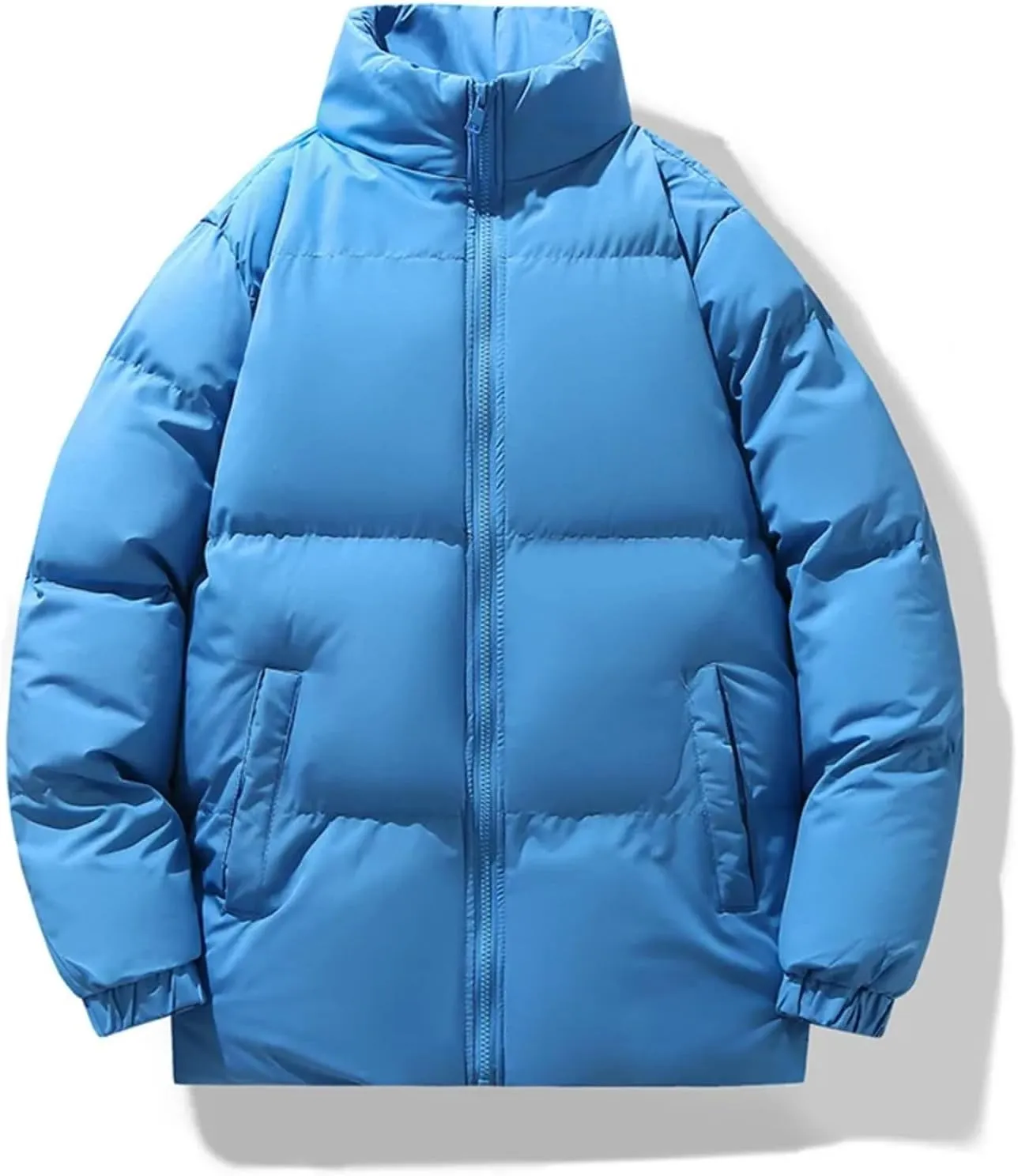 Mens Stand Collar Outerwear Cotton Padded Jacket Long Solid Color Winter Men Loose Bread Coats