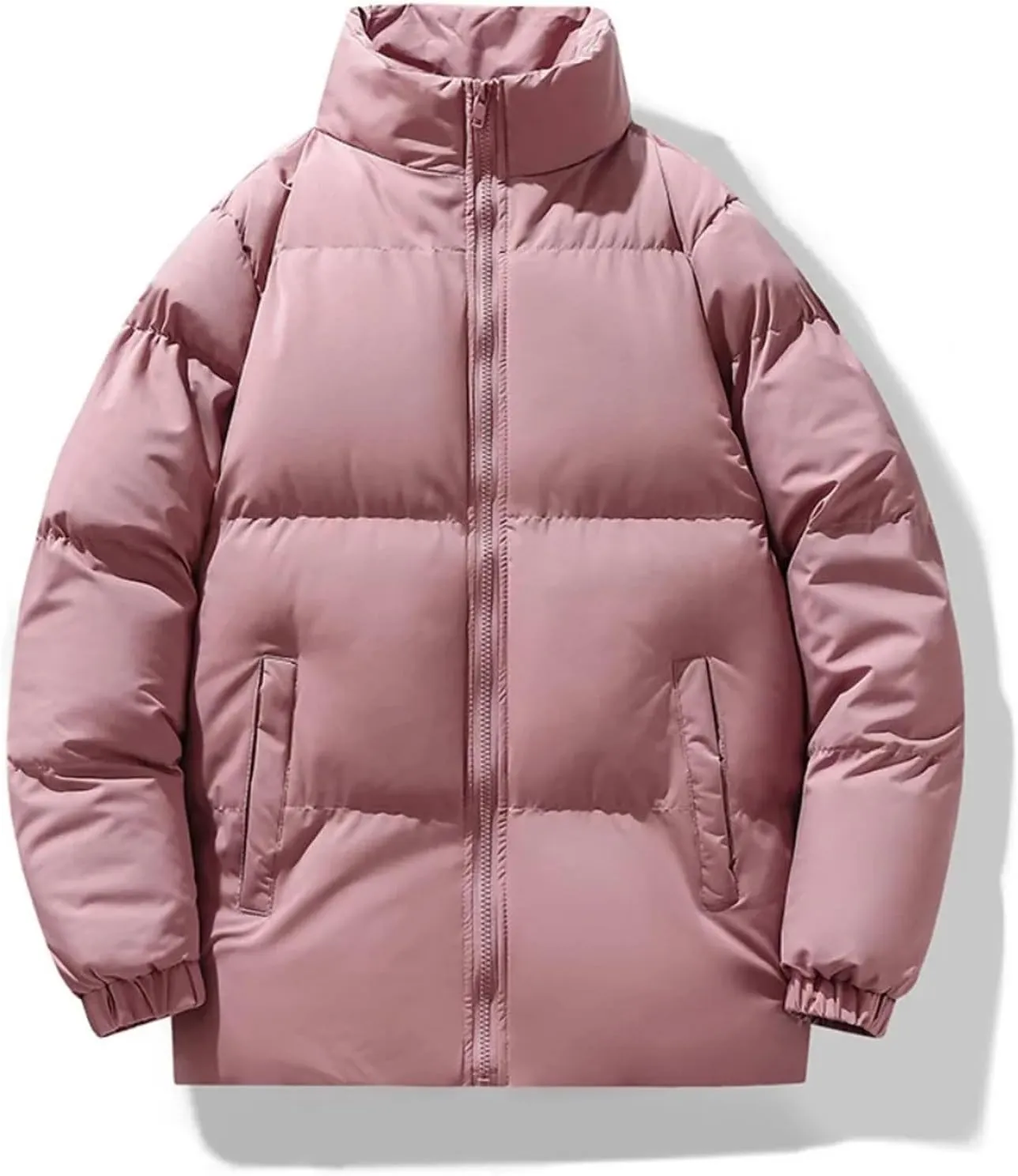 Mens Stand Collar Outerwear Cotton Padded Jacket Long Solid Color Winter Men Loose Bread Coats
