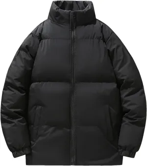 Mens Stand Collar Outerwear Cotton Padded Jacket Long Solid Color Winter Men Loose Bread Coats