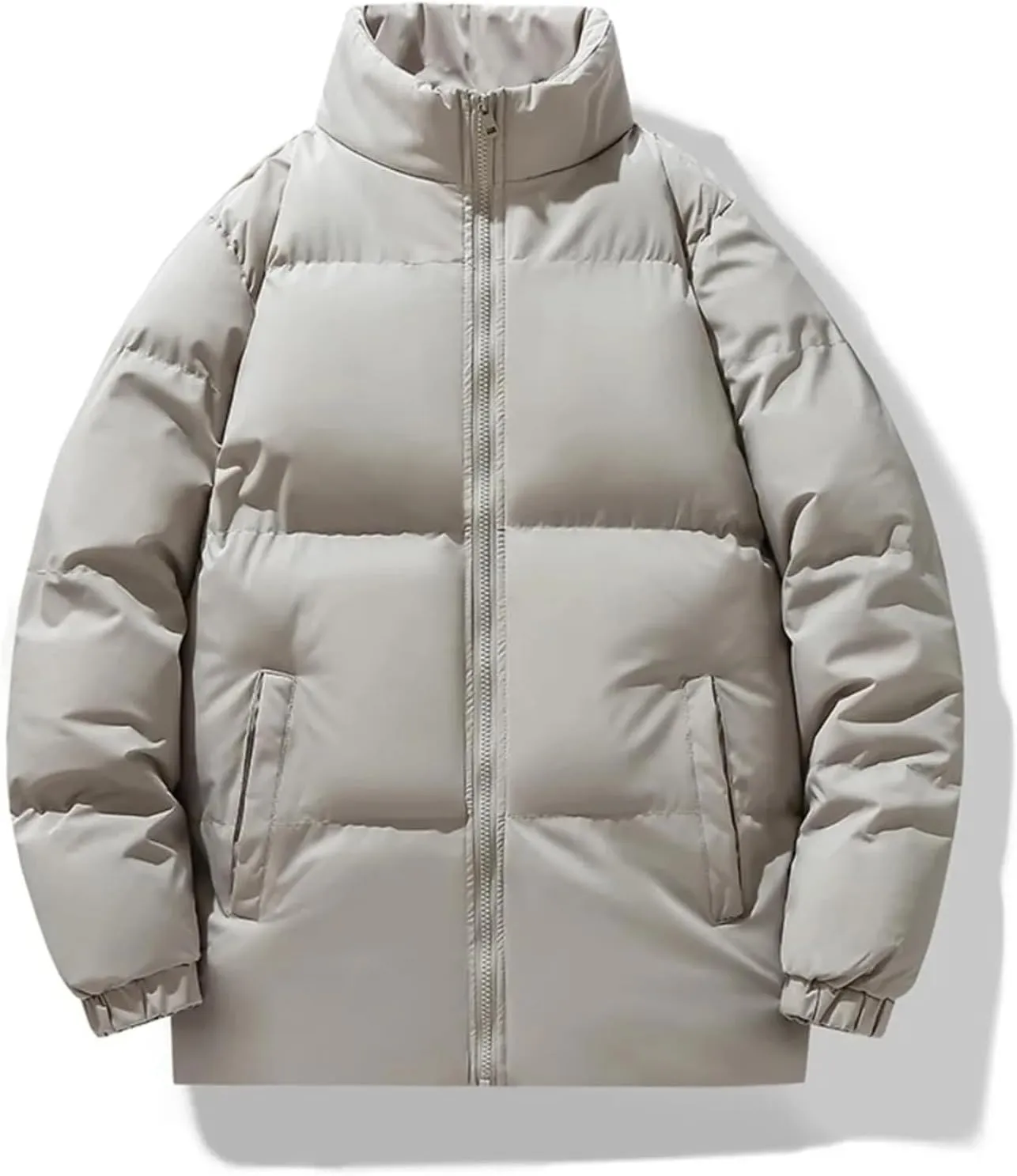Mens Stand Collar Outerwear Cotton Padded Jacket Long Solid Color Winter Men Loose Bread Coats