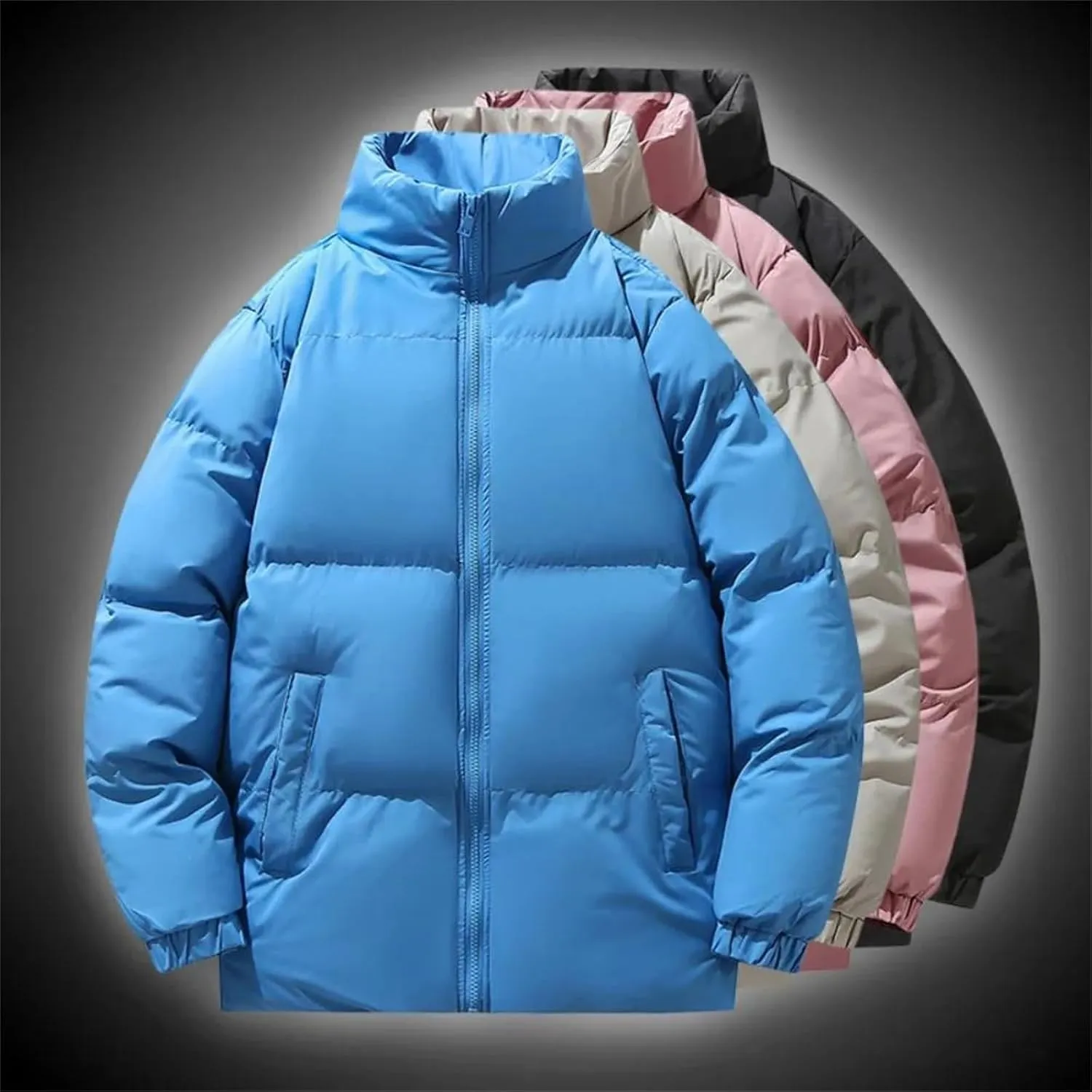 Mens Stand Collar Outerwear Cotton Padded Jacket Long Solid Color Winter Men Loose Bread Coats