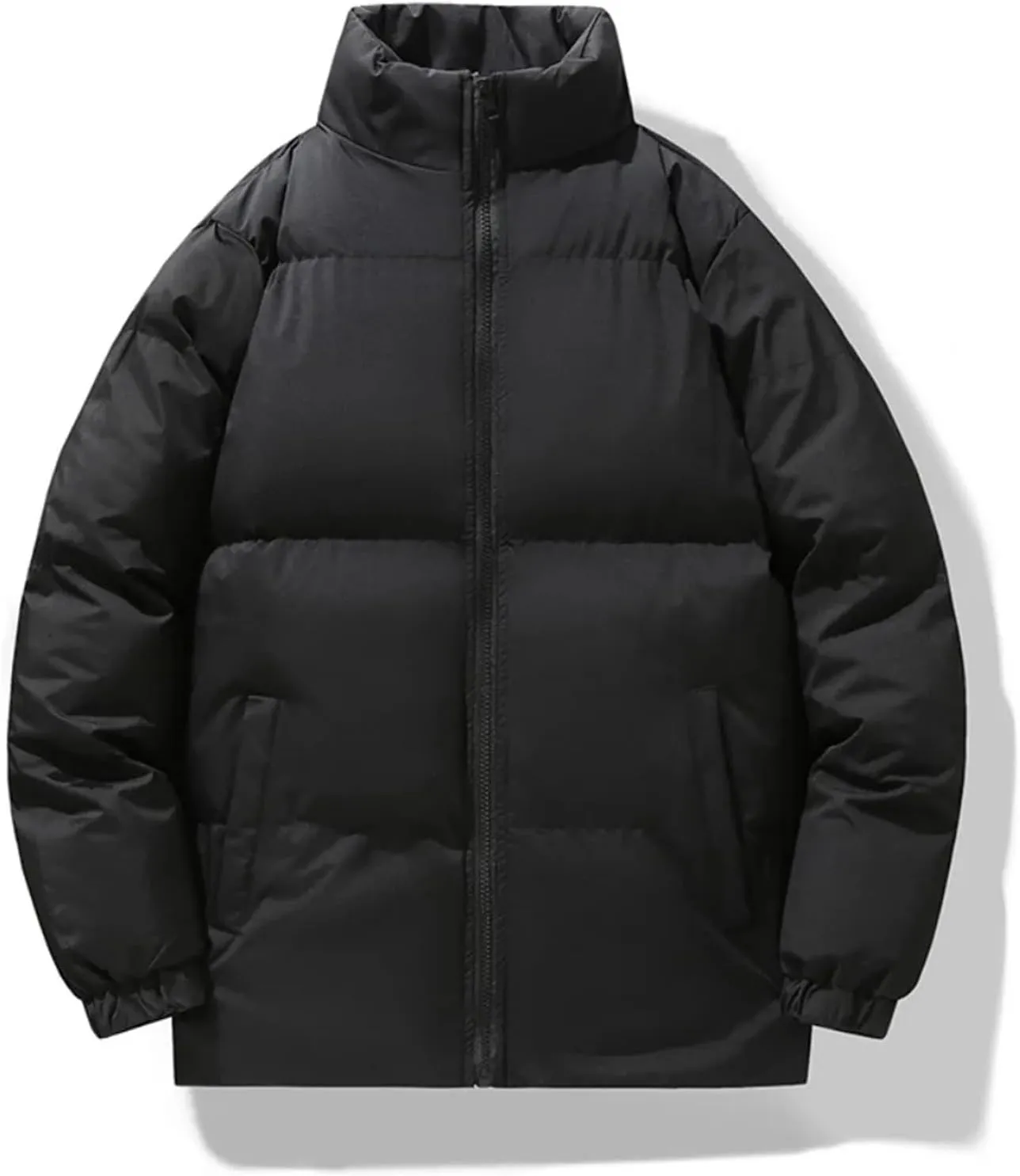 Mens Stand Collar Outerwear Cotton Padded Jacket Long Solid Color Winter Men Loose Bread Coats