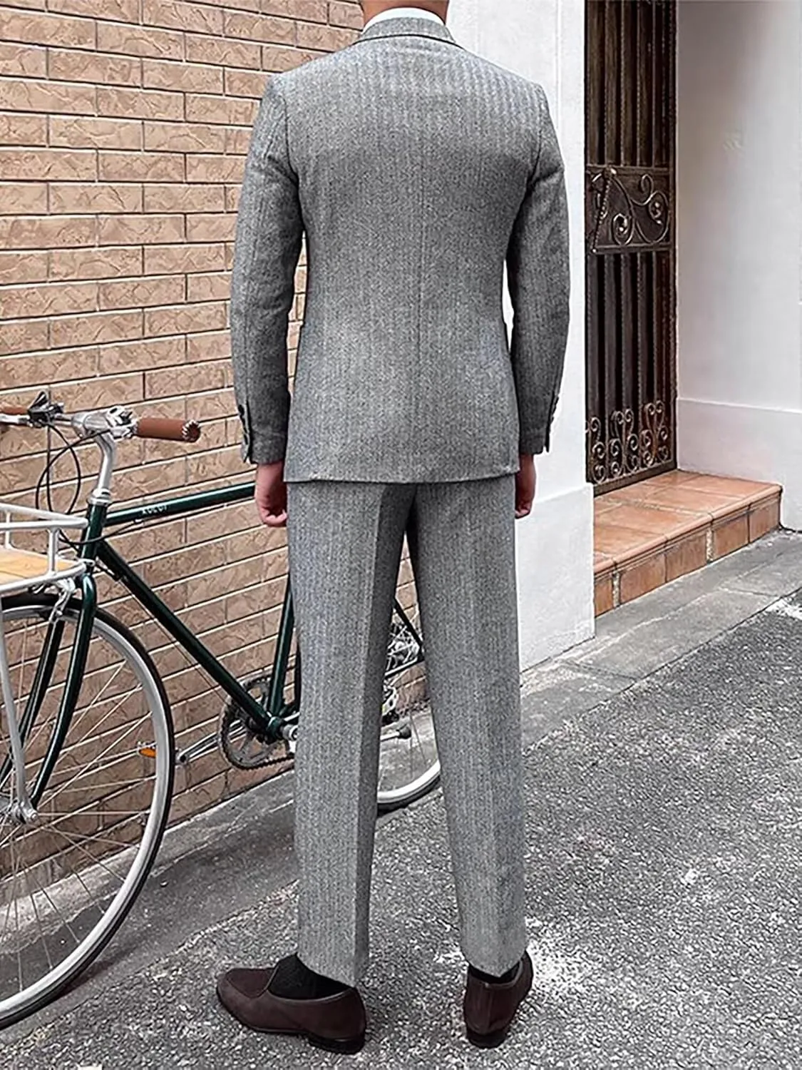 Men's Suit 3 Piece Herringbone Tweed Suit for Men Slim Fit Suit Set Formal Wedding Prom Tuxedo Business Tweed Suit