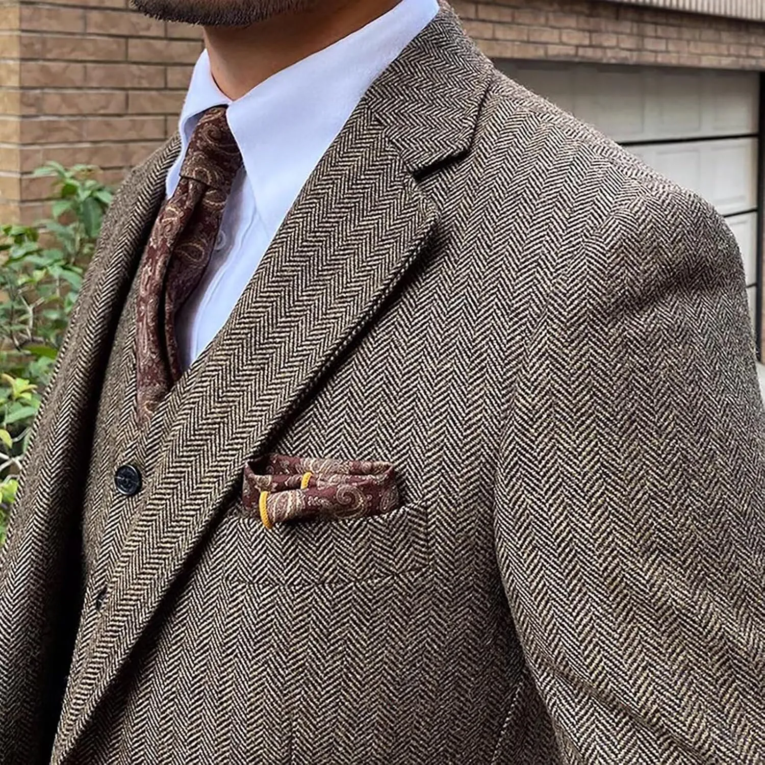 Men's Suit 3 Piece Herringbone Tweed Suit for Men Slim Fit Suit Set Formal Wedding Prom Tuxedo Business Tweed Suit