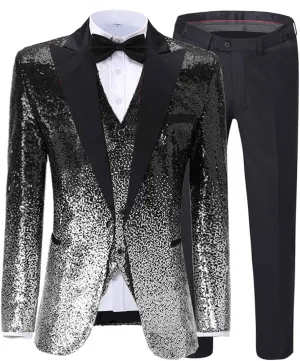 Men's Suit 3 Pieces Shiny Sequin Mens Suit Notch Lapel Tuxedo Wedding Formal Suit