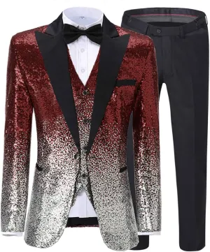 Men's Suit 3 Pieces Shiny Sequin Mens Suit Notch Lapel Tuxedo Wedding Formal Suit
