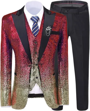 Men's Suit 3 Pieces Shiny Sequin Mens Suit Notch Lapel Tuxedo Wedding Formal Suit