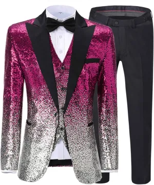 Men's Suit 3 Pieces Shiny Sequin Mens Suit Notch Lapel Tuxedo Wedding Formal Suit
