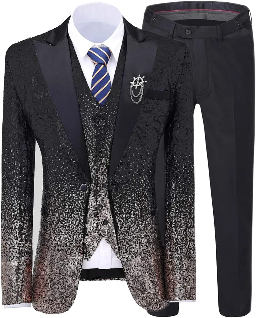 Men's Suit 3 Pieces Shiny Sequin Mens Suit Notch Lapel Tuxedo Wedding Formal Suit