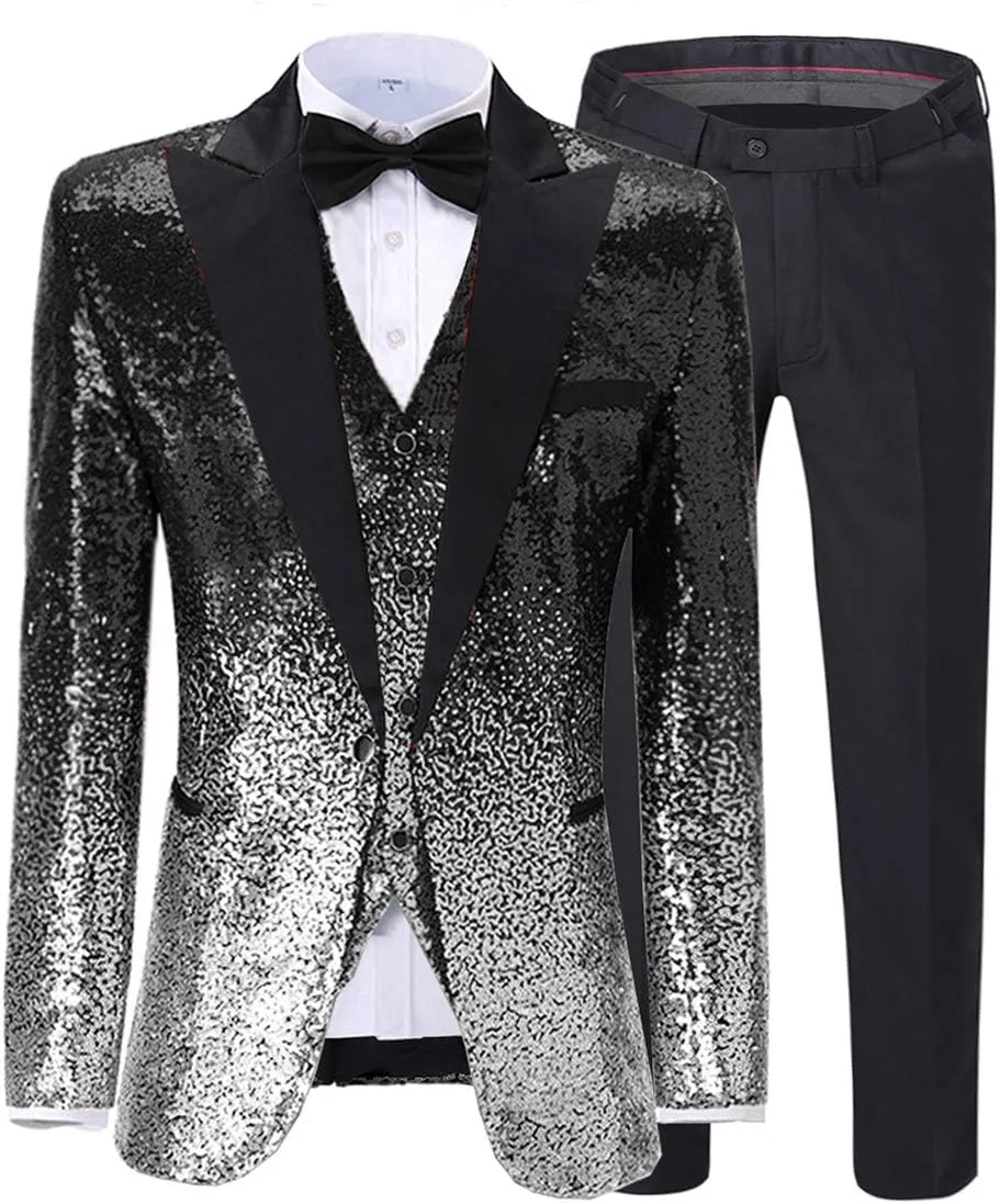 Men's Suit 3 Pieces Shiny Sequin Mens Suit Notch Lapel Tuxedo Wedding Formal Suit