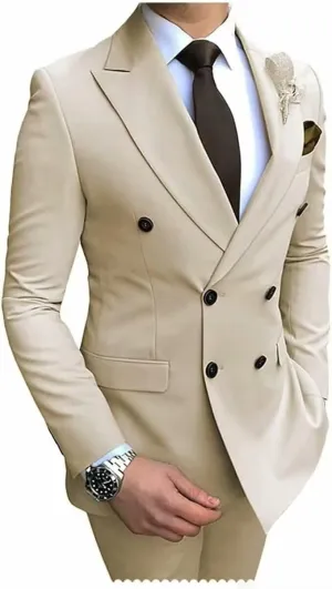 Mens Suit Slim Fit Double Breasted Suit for Men,2 Piece Suit Tuxedo Blazer Pants Suit Set for Wedding
