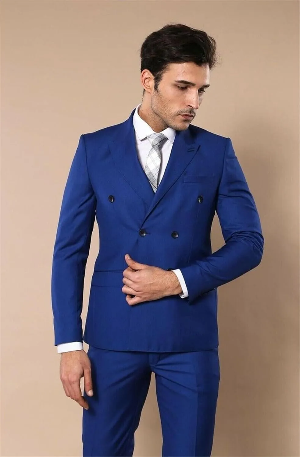 Mens Suit Slim Fit Double Breasted Suit for Men,2 Piece Suit Tuxedo Blazer Pants Suit Set for Wedding
