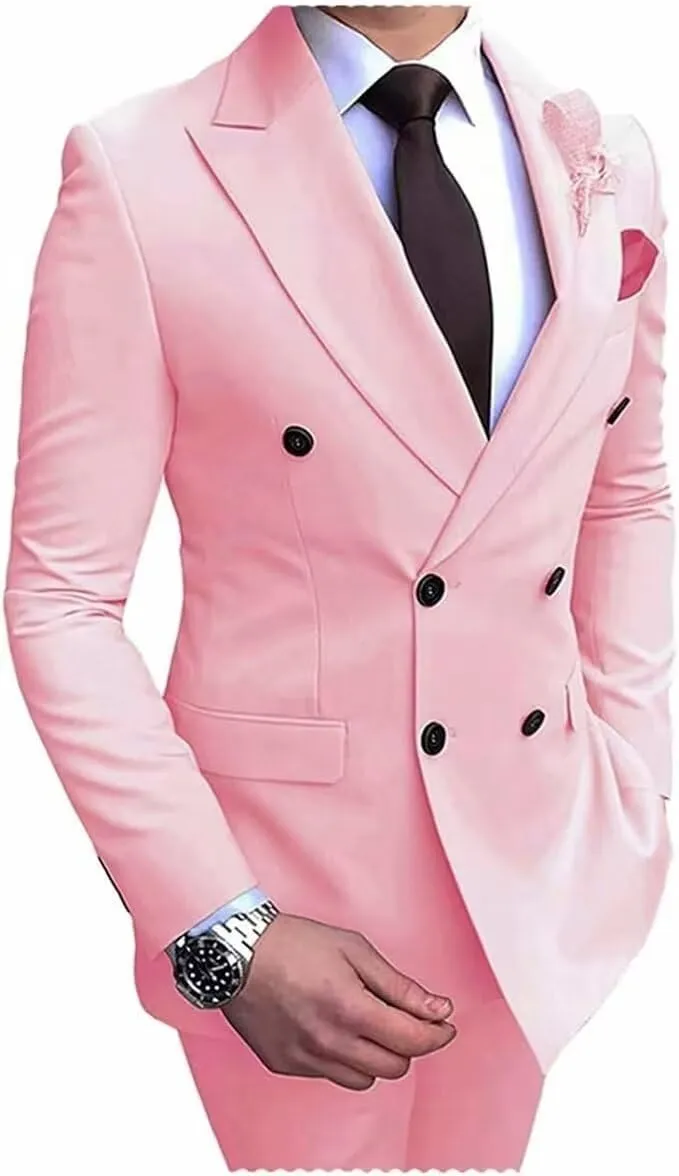Mens Suit Slim Fit Double Breasted Suit for Men,2 Piece Suit Tuxedo Blazer Pants Suit Set for Wedding