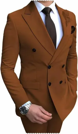Mens Suit Slim Fit Double Breasted Suit for Men,2 Piece Suit Tuxedo Blazer Pants Suit Set for Wedding