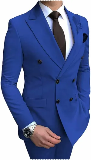 Mens Suit Slim Fit Double Breasted Suit for Men,2 Piece Suit Tuxedo Blazer Pants Suit Set for Wedding