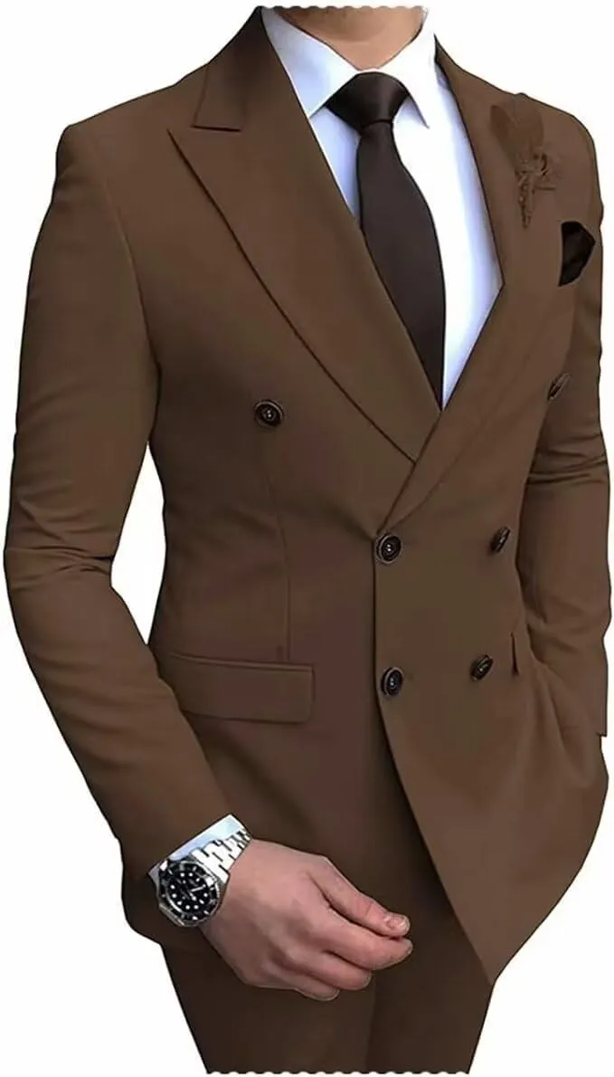 Mens Suit Slim Fit Double Breasted Suit for Men,2 Piece Suit Tuxedo Blazer Pants Suit Set for Wedding