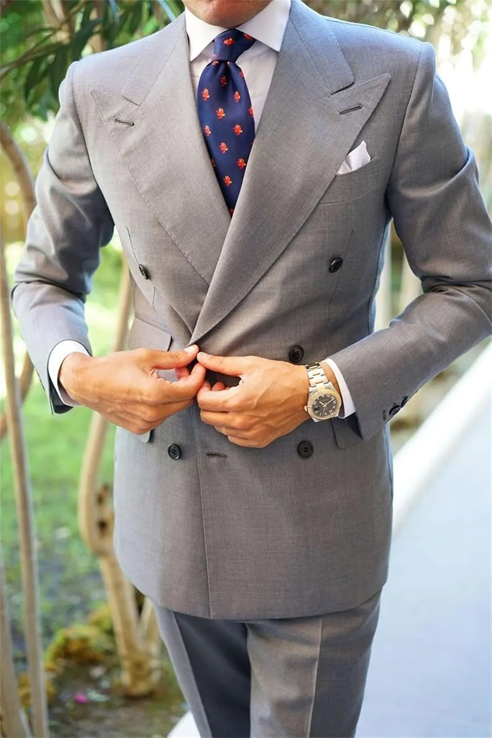 Mens Suit Slim Fit Double Breasted Suit for Men,2 Piece Suit Tuxedo Blazer Pants Suit Set for Wedding