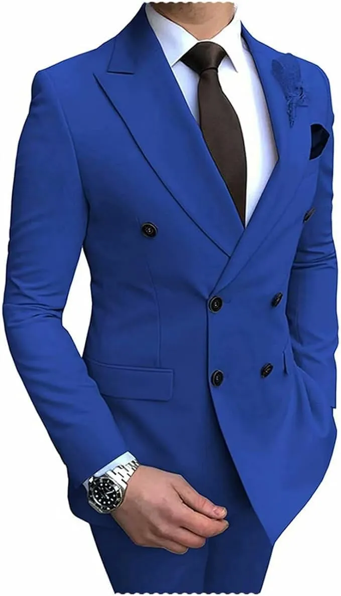 Mens Suit Slim Fit Double Breasted Suit for Men,2 Piece Suit Tuxedo Blazer Pants Suit Set for Wedding