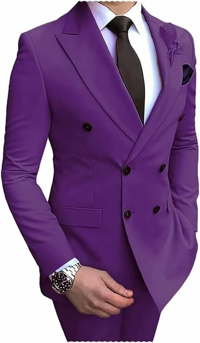 Mens Suit Slim Fit Double Breasted Suit for Men,2 Piece Suit Tuxedo Blazer Pants Suit Set for Wedding