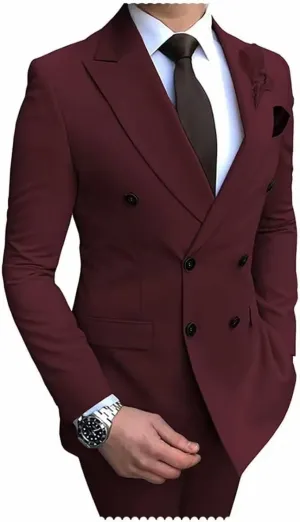 Mens Suit Slim Fit Double Breasted Suit for Men,2 Piece Suit Tuxedo Blazer Pants Suit Set for Wedding