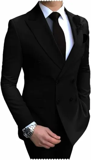 Mens Suit Slim Fit Double Breasted Suit for Men,2 Piece Suit Tuxedo Blazer Pants Suit Set for Wedding