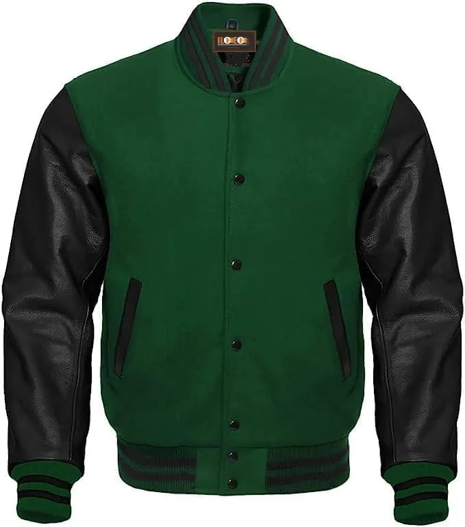 Men's Varsity Leather Sleeves Jacket Baseball Bomber Letterman Jackets